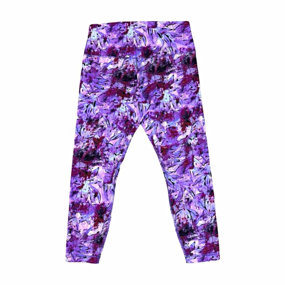 Lululemon Women's Purple Floral Ankle Leggings Yoga Stretch Size 12